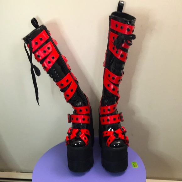 Dolls Kill x Current Mood Hell’s Total Bondage Knee High Boots!BNIB!SZ8 SO!RARE! - Picture 2 of 5
